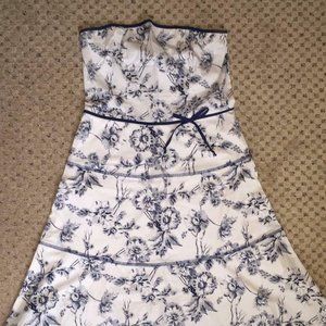 Speechless Floral Toile Strapless Corset Top Blue & White Party Dress JR Size 5